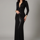 Women's Deep V-Neck Long Sleeve Slim-Fit Maxi Dress – Elegant Bodycon Evening Gown | Black | XS–XL 