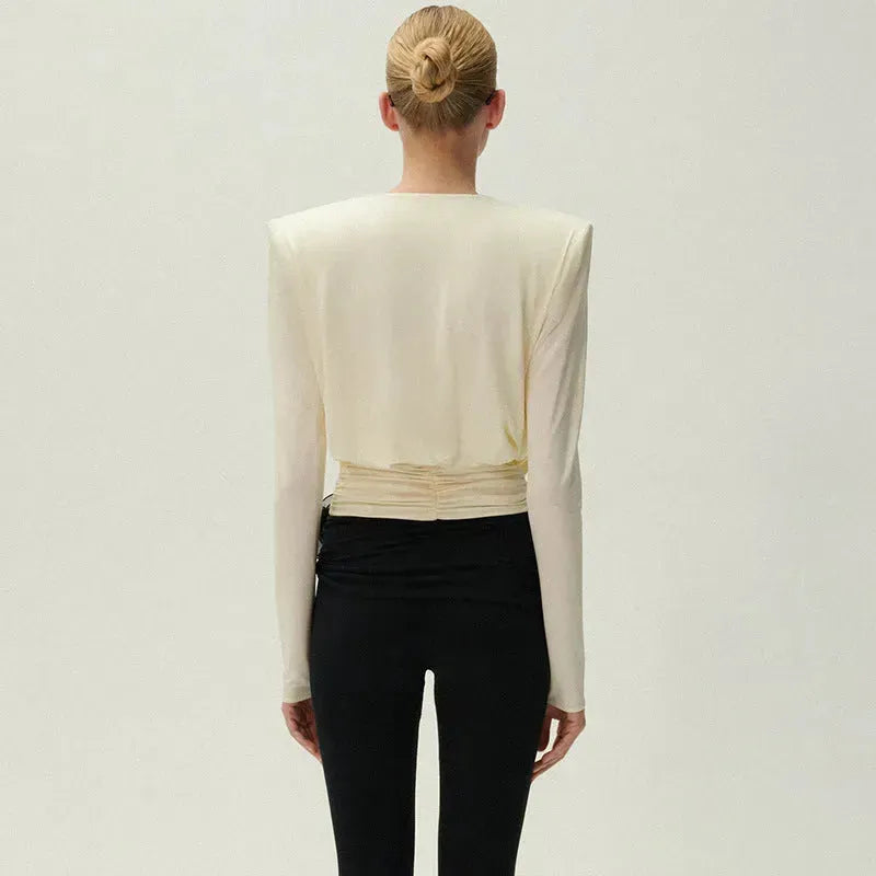 Top Fashion Swing pleated draping cowl neck blouse top - EX-STOCK CANADA