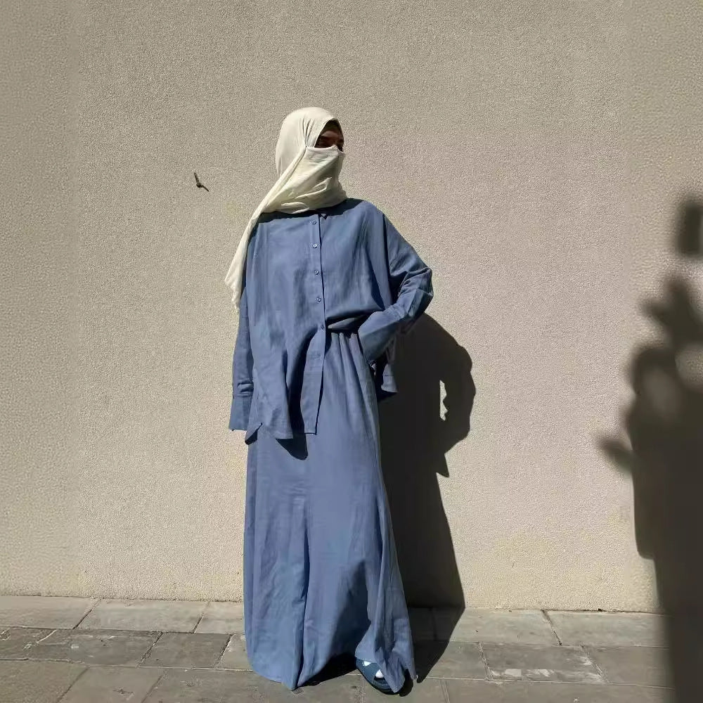 قميص طويل بأكمام طويلة فضفاض للنساء مسلمين مع تنورة - EX-STOCK Canada