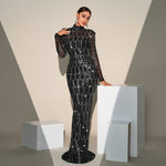 Long Sleeve Slim-fit Sequined Banquet Evening Dress - EX-STOCK CANADA