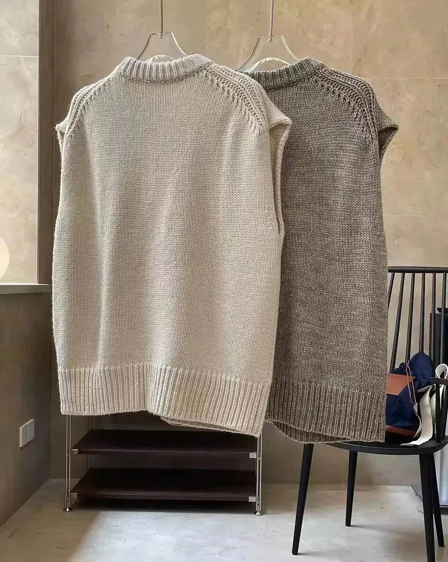 Loose Woolen Round neck Knitted Vest coat for Women - EX-STOCK Canada