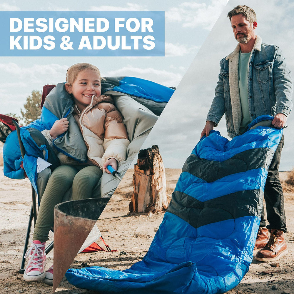 Hooded Outdoor Sleeping Bag – Blue, Green & Black