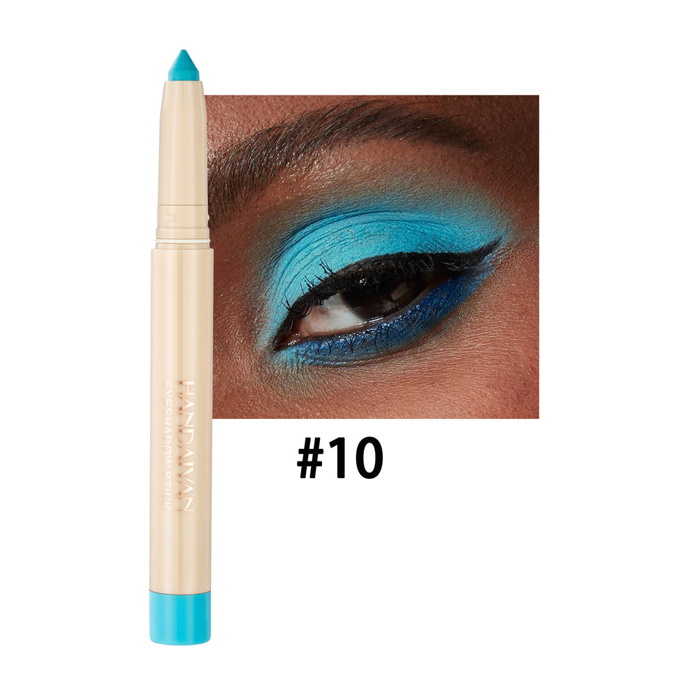 Eyeliner pencil with blue color swatch on a white background