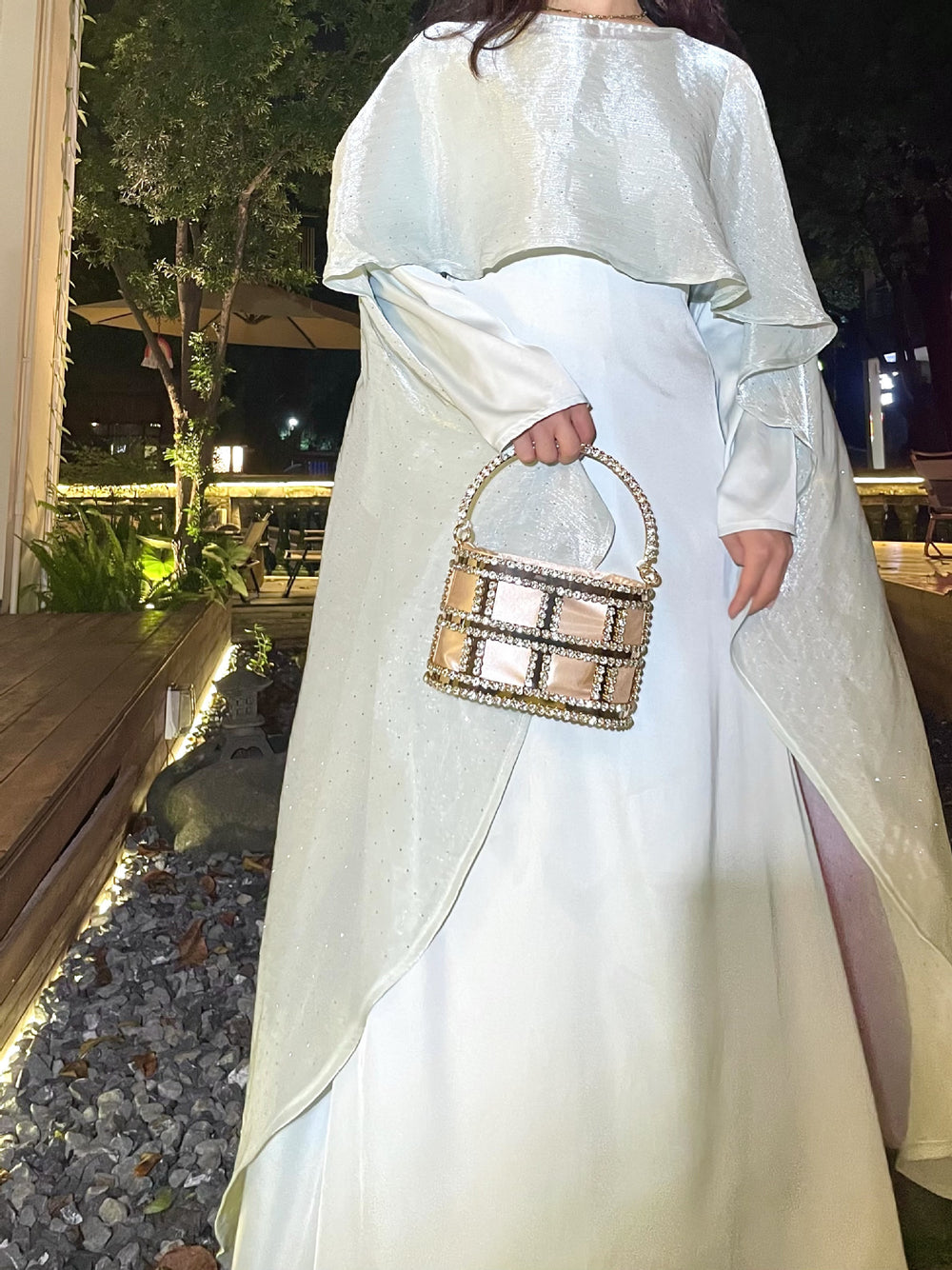 Ensemble musulman deux pièces unie avec strass et robe à châle - EX-STOCK Canada