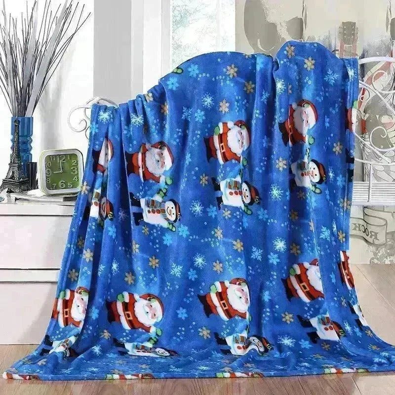 Christmas Elk Snowman Santa Claus Print Blanket Winter Double-sided Flannel Blanket For Sofa Sleeping Shawl - EX-STOCK CANADA