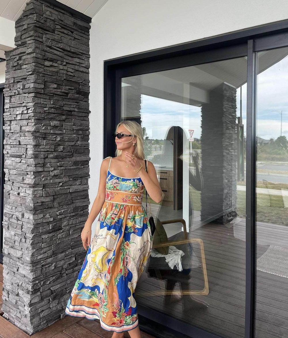 Elegant Ladies Spaghetti strap Vacation Resort Boho Floral Summer Maxi dress - EX-STOCK Canada