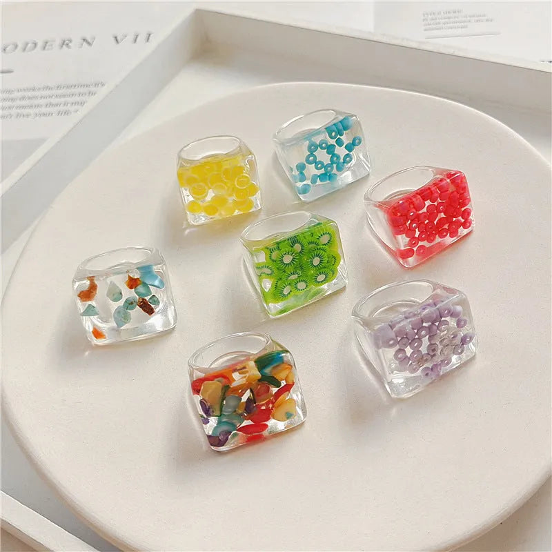 New Transparent Resin Ring Fruit Square Ring Acrylic Ring - EX-STOCK CANADA