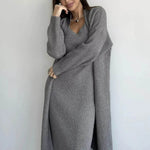 Women 2pcs Winter outfit set Long dress Cashmere Long Cardigan Jacket - EX-STOCK Canada