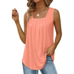 Summer cotton Tops For Women Loose Fit Pleated Square Neck Sleeveless Blouse Tops - EX-STOCK Canada
