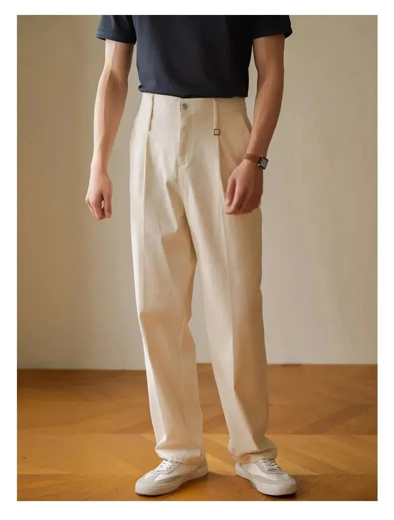 Retro Fashion Men High waist Pleated Loose Straight Leg Trouser - EX-STOCK CANADA