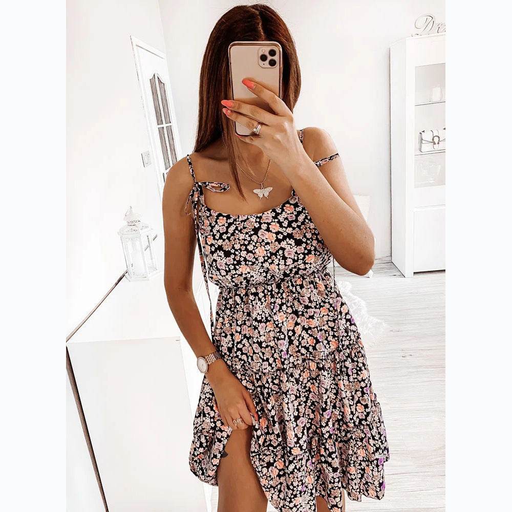 European And American Spring And Summer Small Floral Digital Printing Slip Dress - EX-STOCK Canada