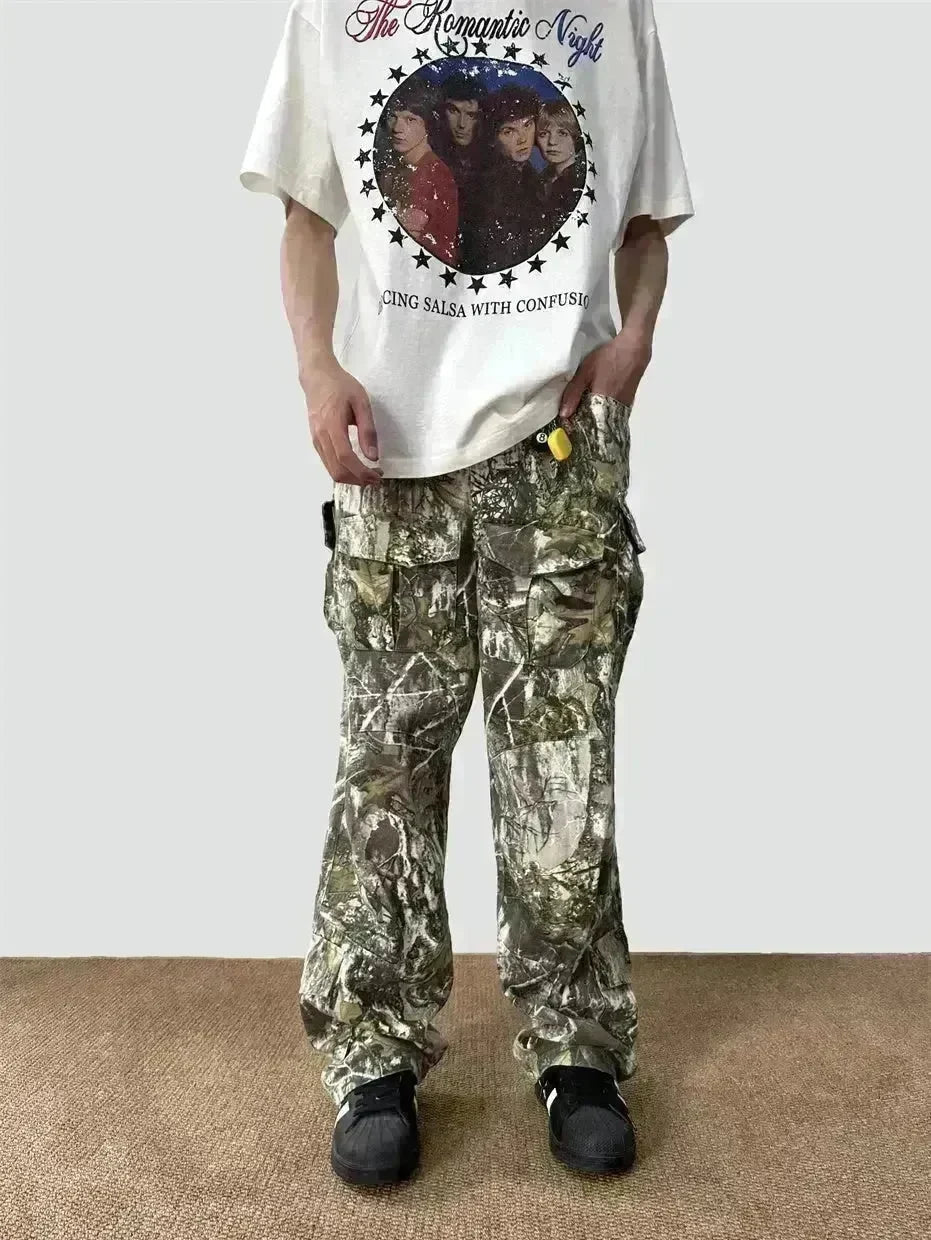 Loose Straight Tree Worn Looking Washed-out Camouflage Printed Cargo pant Men - EX-STOCK CANADA