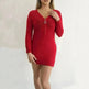Bodycon V-Neck Long Sleeve Winter Knit Dress Ins Fashion Solid Color Casual  Mini Dress Women's - EX-STOCK CANADA