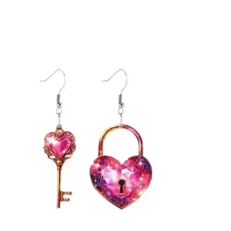 Romantic Key Heart Lock Acrylic Types A And B Earrings - EX-STOCK CANADA