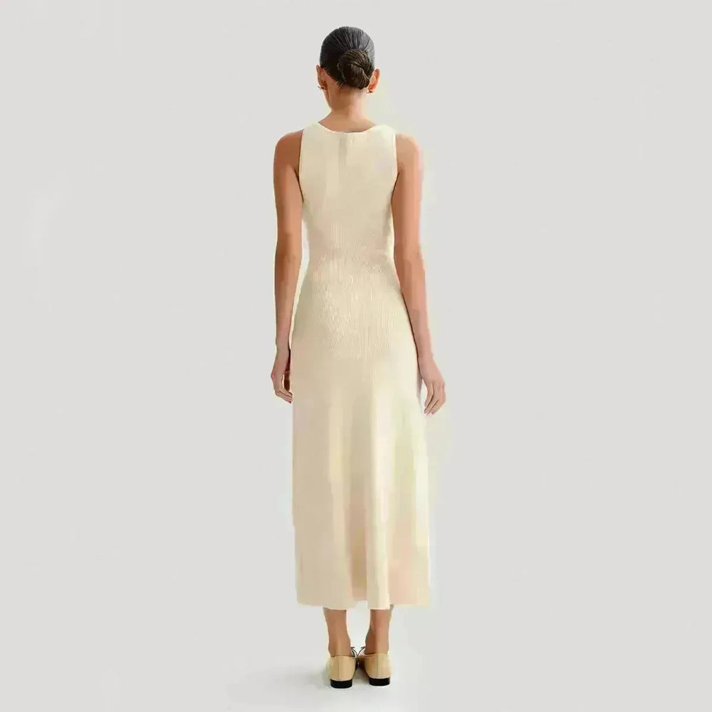 Elegant Knitted Sleeveless Dress With Single Breast Fashion Slim Round Neck Long Dresses Womens Clothing - EX-STOCK CANADA