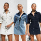 Women's Short Sleeve Pocket Waist Shirt Denim Dress - EX-STOCK Canada