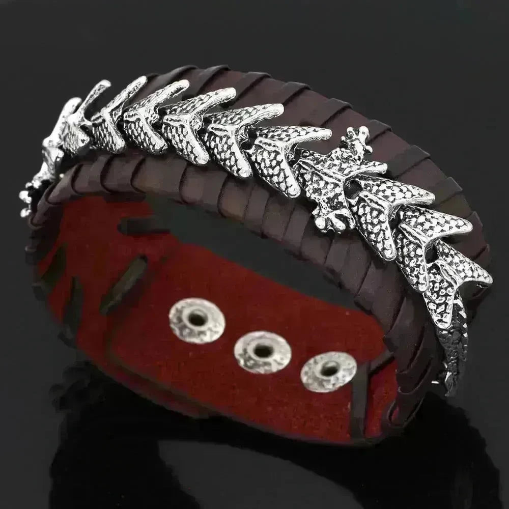 Viking Pirate Kelte Dragon Leather Gothic Bracelet for men - EX-STOCK CANADA
