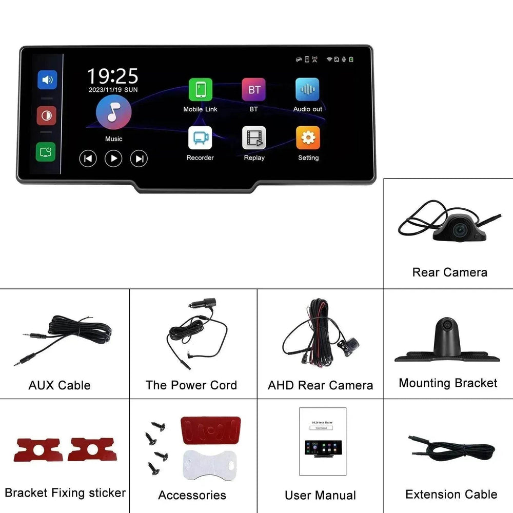 Car Smart Player HD PND 10 26-inch DVR With Rear View Three-way Camera Car play Android Auto reversing Wide angle 1920x1080 HD Car Camera - EX-STOCK Canada