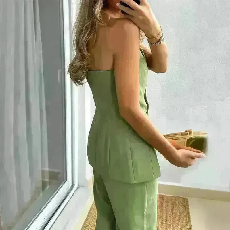 Casual Fashion Tailored Suit Button Graceful Tube Top Suit Pants - EX-STOCK CANADA