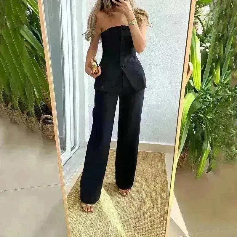 Casual Fashion Tailored Suit Button Graceful Tube Top Suit Pants - EX-STOCK CANADA