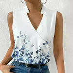 Casual Printed Tops Summer V-neck Sleeveless T-shirt Womens Clothing - EX-STOCK CANADA