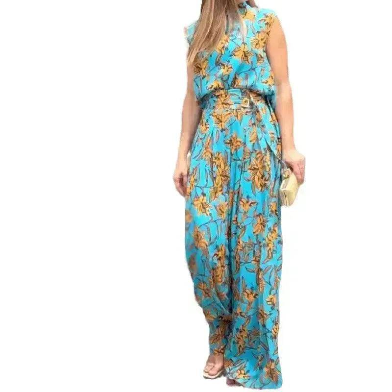 Casual Style Sleeveless High-waisted 2pcs floral Trousers set Women - EX-STOCK Canada