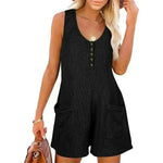 Casual Waffle Button Jumpsuit With Pockets Fashion Summer Beach Straight Shorts Overall Pants Womens Clothing - EX-STOCK CANADA