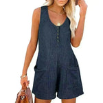 Casual Waffle Button Jumpsuit With Pockets Fashion Summer Beach Straight Shorts Overall Pants Womens Clothing - EX-STOCK CANADA