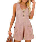 Casual Waffle Button Jumpsuit With Pockets Fashion Summer Beach Straight Shorts Overall Pants Womens Clothing - EX-STOCK CANADA