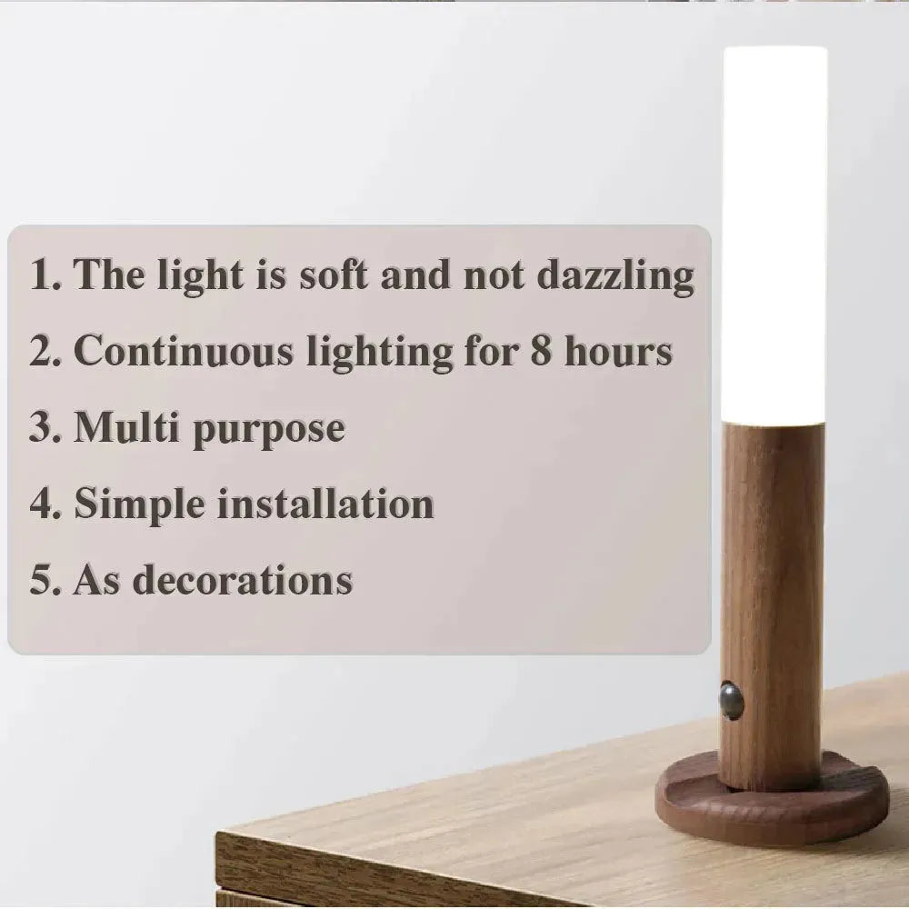 Auto LED USB Magnetic Wood Wireless Night Light Corridors Porch Lights PIR Motion Sensor Wall Light Cabinet Lamp - EX-STOCK CANADA