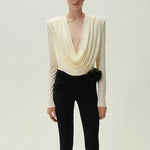 Top Fashion Swing pleated draping cowl neck blouse top - EX-STOCK CANADA