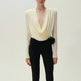 Top Fashion Swing pleated draping cowl neck blouse top - EX-STOCK CANADA