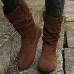 Round Toe Flat Boots Fashion Solid Color Suede Mid-calf Boot Winter Warm Shoes For Women - EX-STOCK Canada