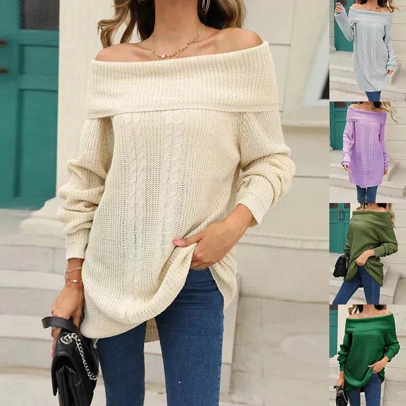 Lapel Loose Off shoulder Winter Knitted Tunic top - EX-STOCK Canada