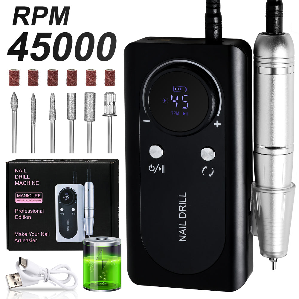 Perceuse à ongles électrique professionnelle, lime à ongles rechargeable E-File 45000 RPM sans fil, kit de lime à ongles électrique, meuleuse électronique portable, adaptée pour le polissage de vernis à ongles et de colle à onglesEX-STOCK Canada 