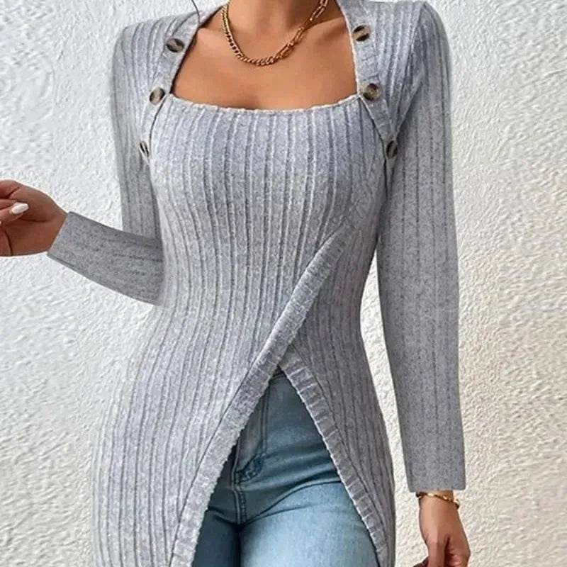 Fall and Winter Square Neck Cashmere Long Sleeve Tunic top - EX-STOCK Canada