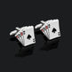 Cufflinks with playing card design on a black background