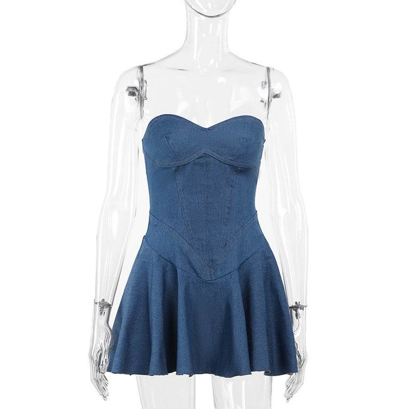 Fashion Tube Top Denim short mini Dress for Club - EX-STOCK Canada