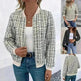 Autumn Winter Casual Long Sleeve plaid Houndstooth  zipper outwear jacket women - EX-STOCK CANADA