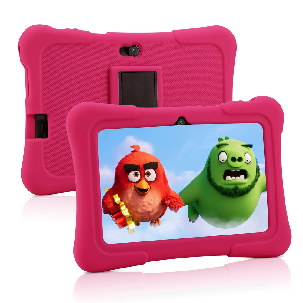 Pink tablet case with Angry Birds characters on a screen 7-Inch Children's Tablet Computer – Full HD IPS Screen, Bluetooth & GPS