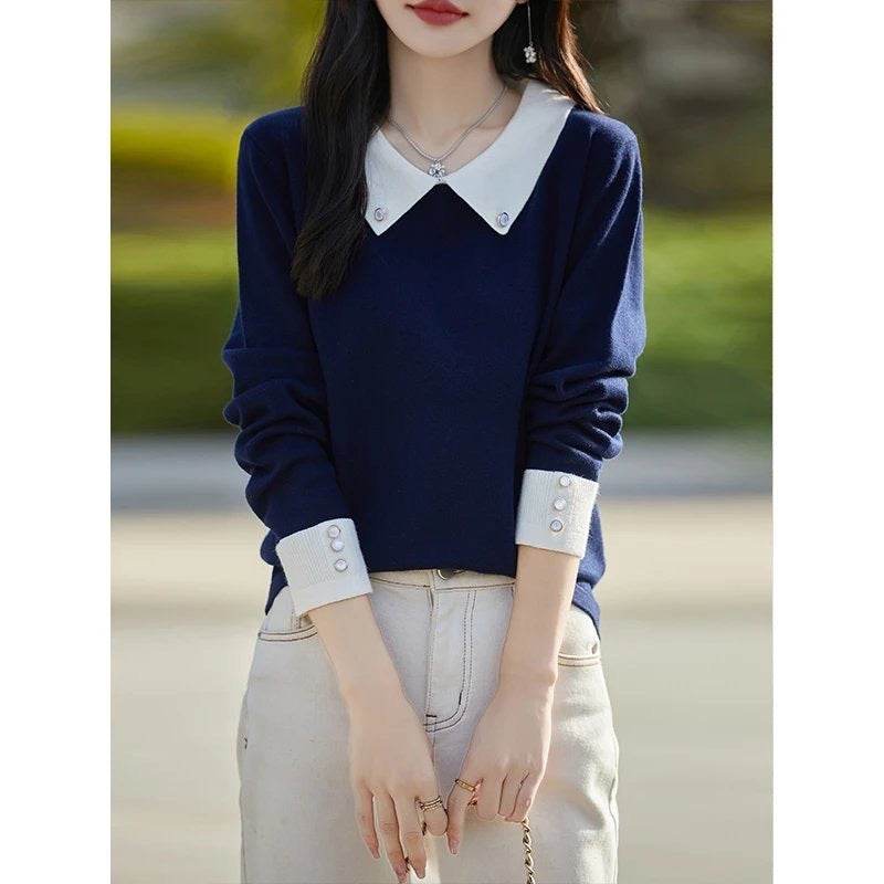 Lapels Bottoming Sweater blouse top For Women - EX-STOCK Canada