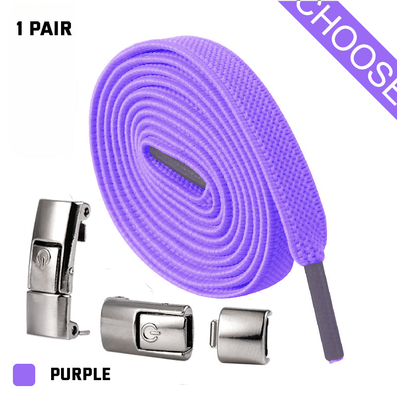 Purple shoelace set with silver lace locks on a white background
