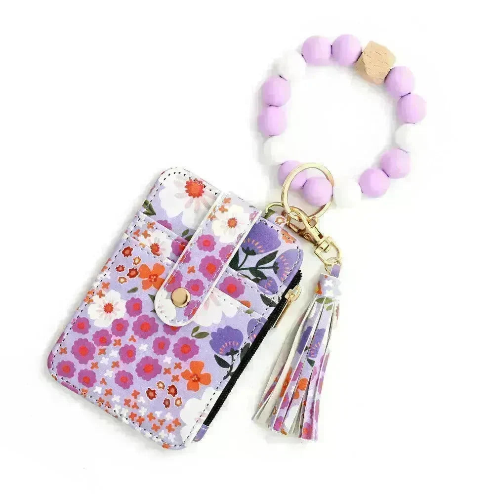 Women's Flora Print Tassel Leather Card Holder Wallet - EX-STOCK CANADA