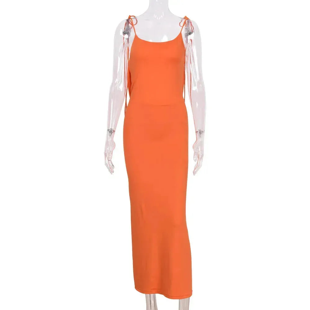 Cryptographic Elegant Spaghetti Strap Sexy Backless Draped Maxi Dress for Women Sleeveless Night Club Party Long Dresses Summer - EX-STOCK CANADA