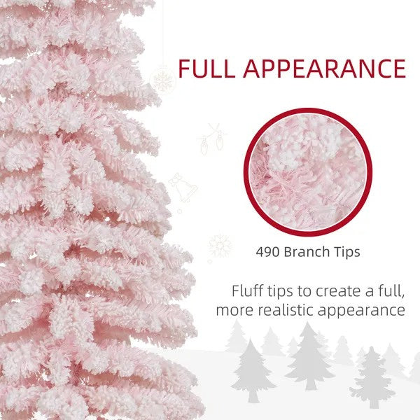 7ft Snow-Flocked Artificial Christmas Tree, Slim Pencil Xmas Tree With 490 Realistic Branches, Metal Base EX-STOCK Canada 