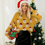Christmas Sweater Women Cute Cartoon Santa Print Knit Sweater Winter Tops - EX-STOCK CANADA