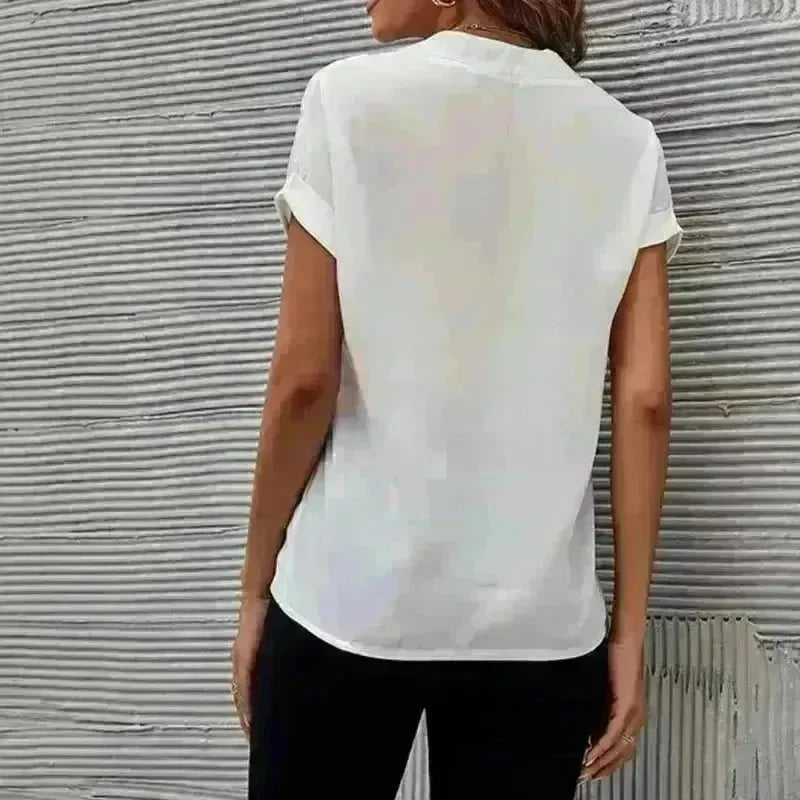 Women's Short-sleeved V-neck Shirt Summer Casual Solid Color Shirt Fashion Womens Clothing - EX-STOCK CANADA