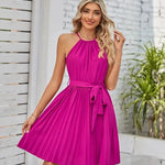 Halter Strapless Dresses For Women Solid Pleated Skirt Summer Beach Sundress - EX-STOCK CANADA