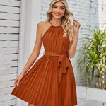 Halter Strapless Dresses For Women Solid Pleated Skirt Summer Beach Sundress - EX-STOCK CANADA