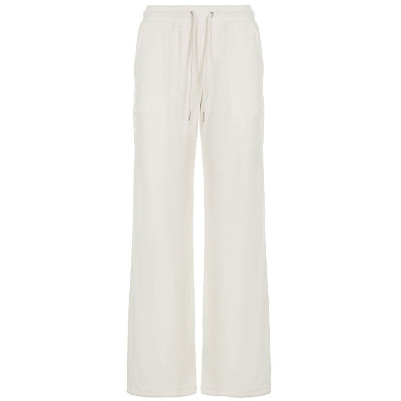 Pure Color Minimal Versatile Sports Style Low Waist Lace-up Draping Mop Straight-leg Trousers - EX-STOCK Canada